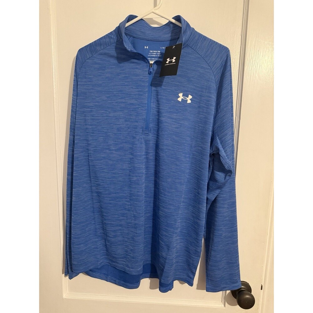 NWT Under Armour Mens Large Blue The Tech Tee 1/2 Zip Pullover Sweater